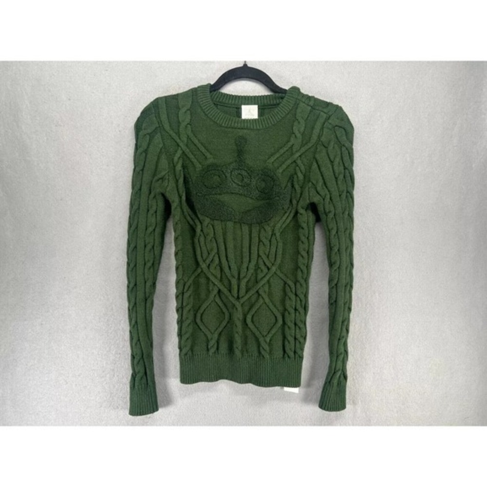 Disney Sweater Womens Size XS‎ Pixar Toy Story Alien Green Cable Knit Pullover